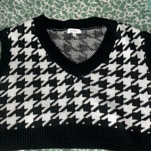 Black and White Houndstooth Sweater Vest